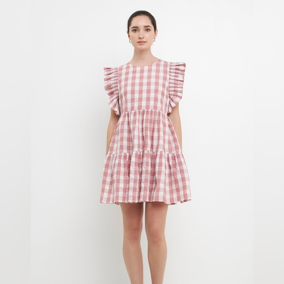 Pink Gingham Ruffle Sleeve Dress - Picture 4 of 6